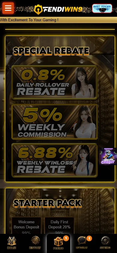 Fendiwin9 Casino mobile promotions area with daily and VIP offers